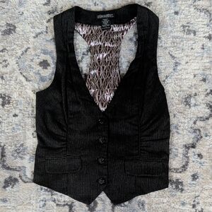 Stooshx Women’s Button Front Vest Black Pinstripe Size M Lined